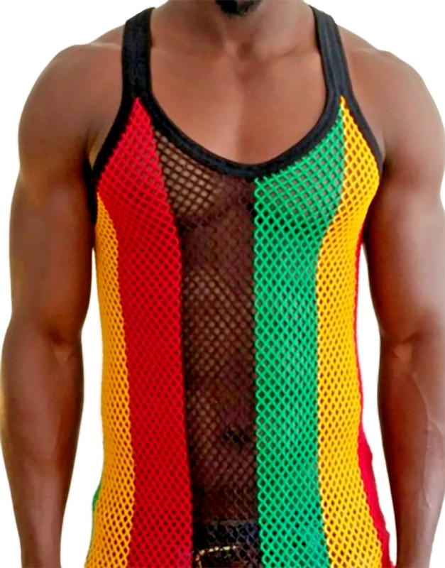 Rasta String Mesh Vest Cotton Rasta Fishnet Unisex Fitted Net Muscle GymTank Top gallery