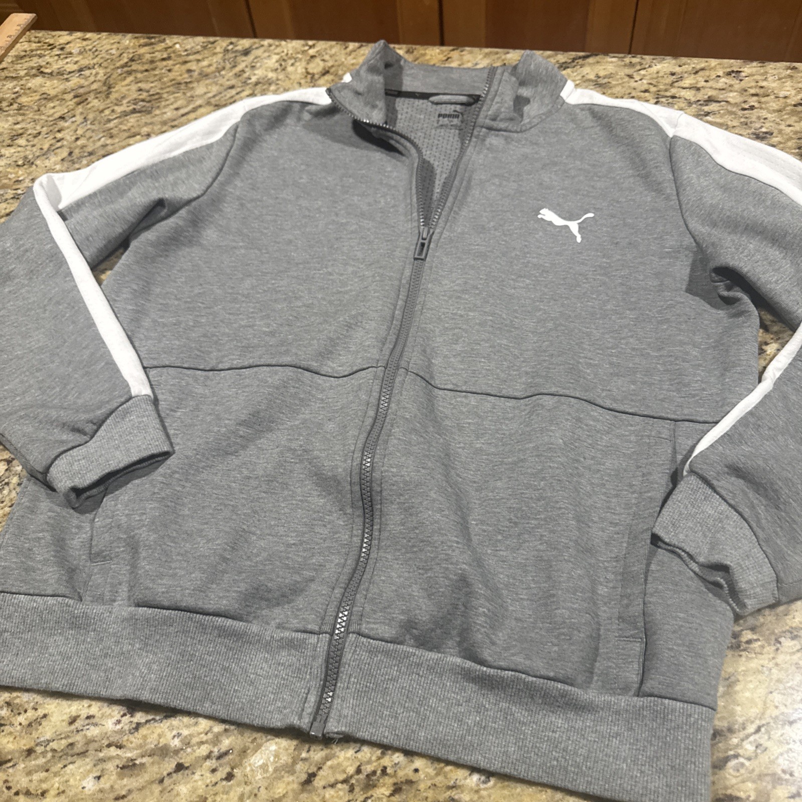 Puma Pullover Mens Medium Gray Full Zip Stand-Up Collar Pockets Jersey Logo gallery