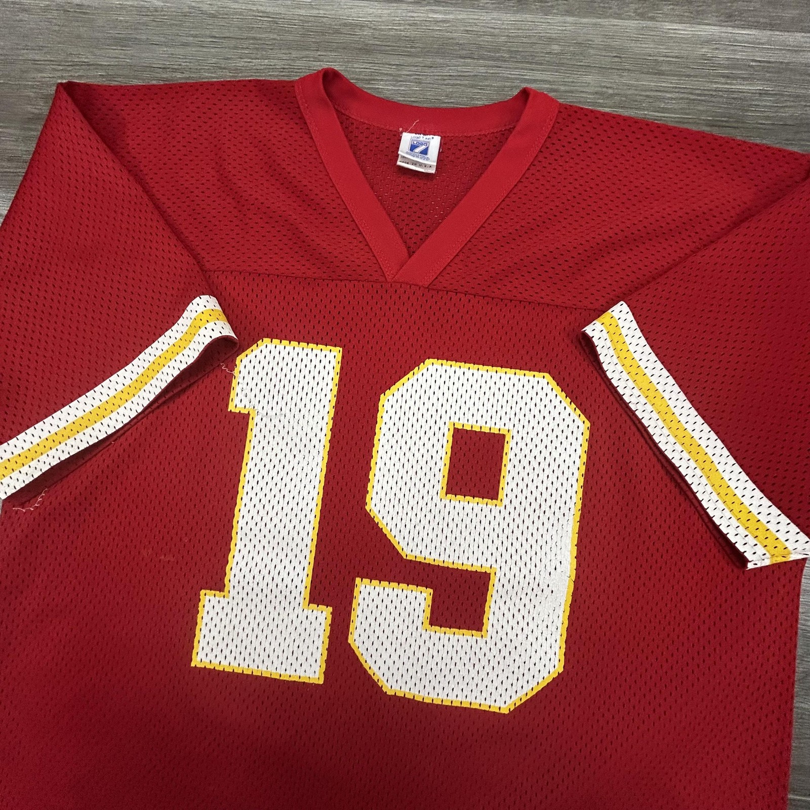 Vintage Logo 7 Football Jersey Mens Large Red Kansas City Chiefs Made USA 90s gallery