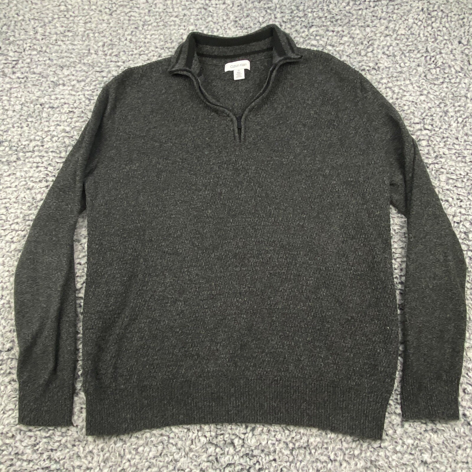Calvin Klein Sweater Mens Large Long Sleeve 1/4 Zip Knit Sweater Pullover Gray gallery