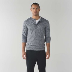 Lululemon Surge Long Sleeve Henley Space Dye Black Grey Size Large Run Gym Hike