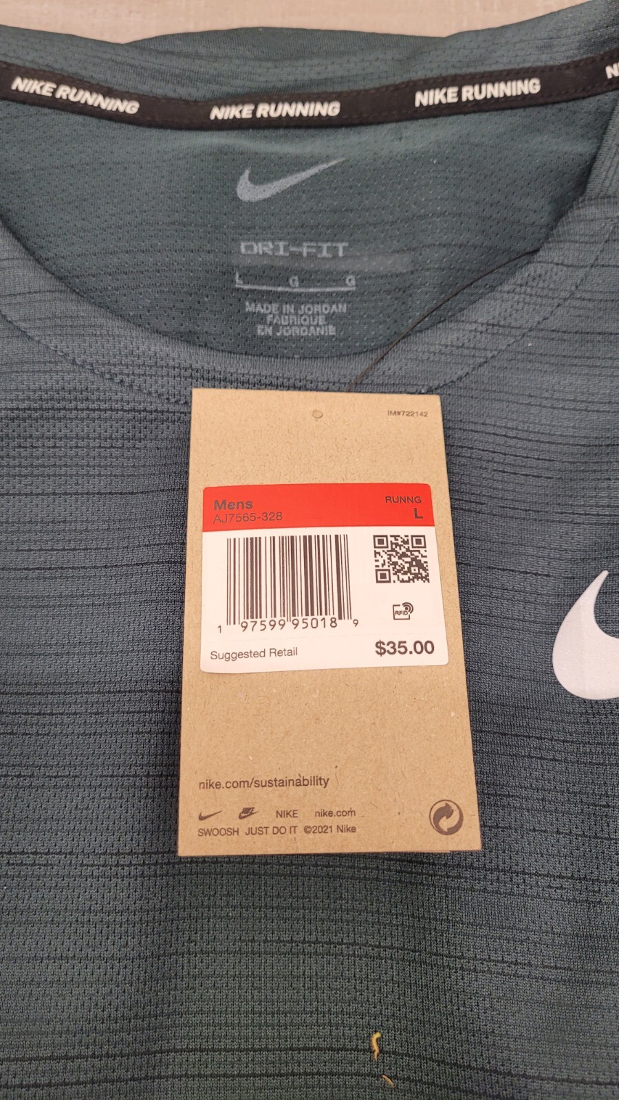 Men's Nike Dri Fit Running Shirt Size Large Emerald Green Lightweight Tee gallery