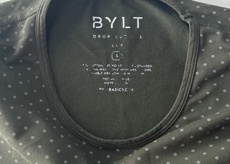 BYLT Drop Cut Lux Active T-Shirt * Large* Green Polka Dot Performance Stretch gallery