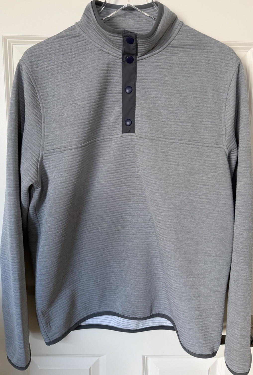 J.Crew Pullover Fleece Men’s Mock Neck Button Sweatshirt Striped Gray Size M gallery
