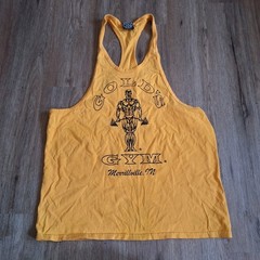 Vintage Gold’s Gym Tank Top Muscle Shirt Gold Men Sz XL USA Made Racerback Y2K