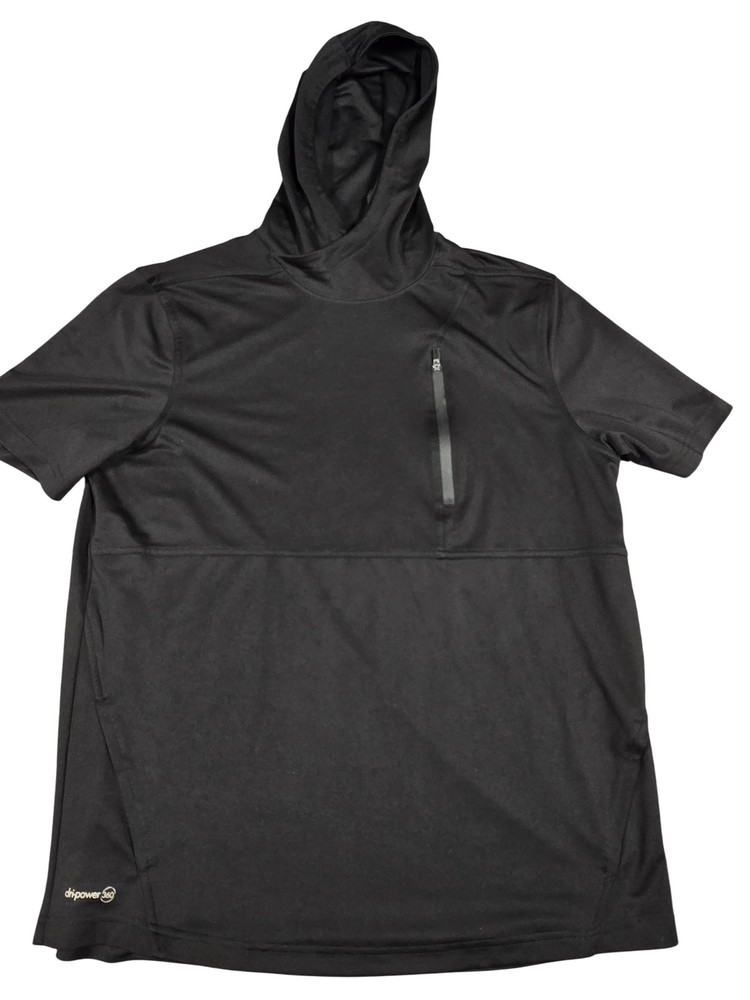 Russell Shirt Mens Large Black Training Fit Dri-Power 360 Hooded Athletic Tee