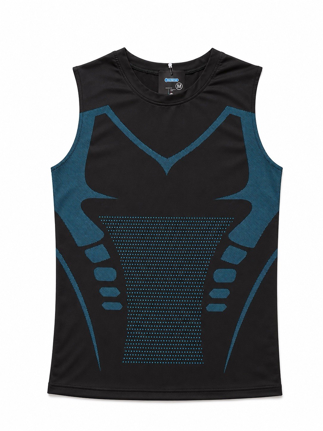 Men's Compression Tank Top M Black/Blue Graphic Print Breathable Stretch Gym gallery