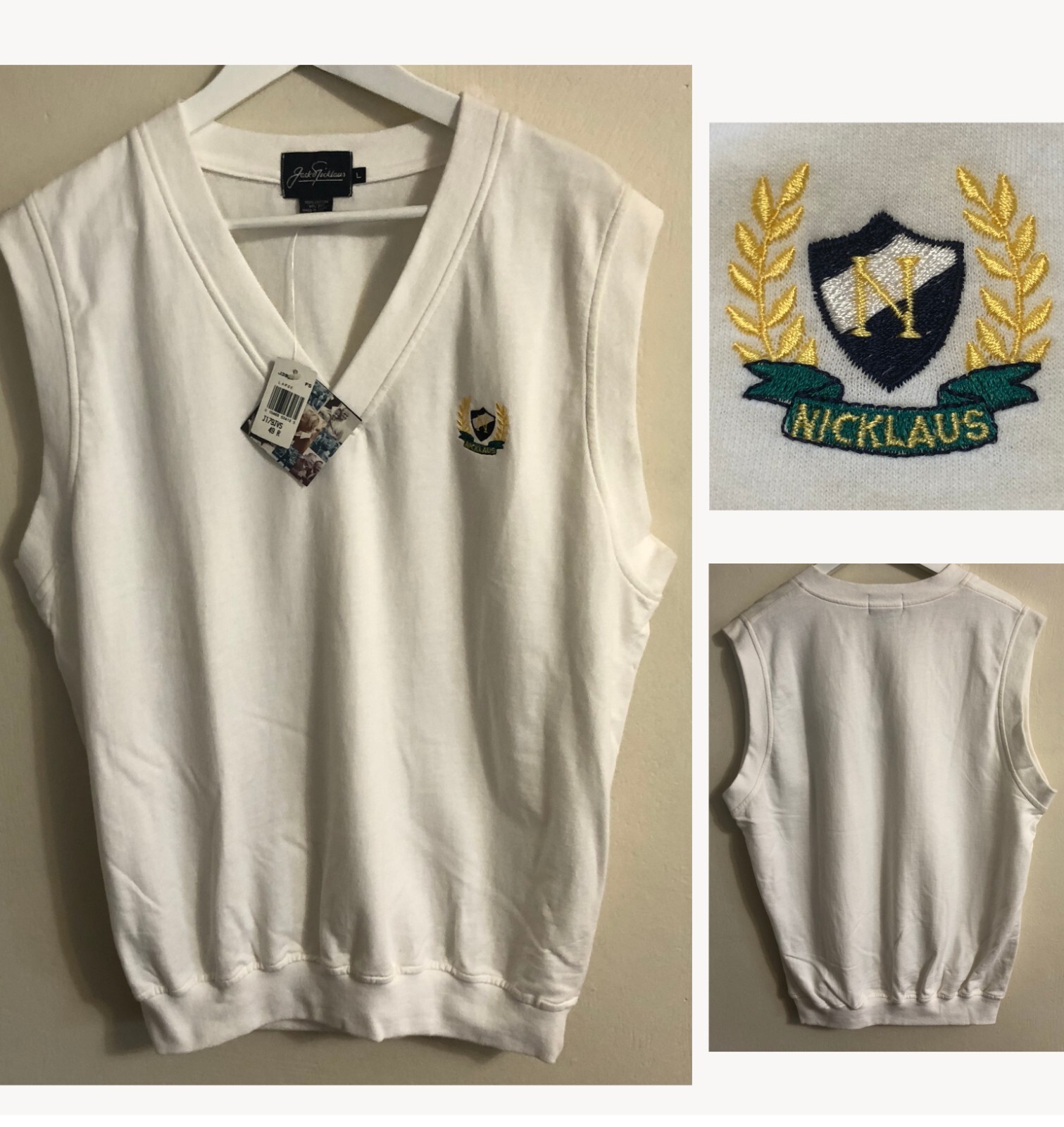 NWT mens Jack Nicklaus Golf Vest Size L NWT White Cotton Embr LOGO gallery