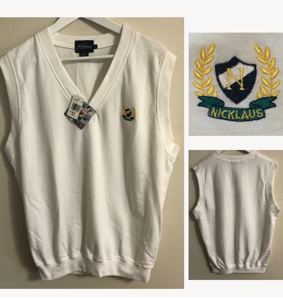 NWT mens Jack Nicklaus Golf Vest Size L NWT White Cotton Embr LOGO