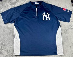 New York Yankees Pepsi Promotional 1/4 Zip Short Sleeve Shirt Navy White L or XL