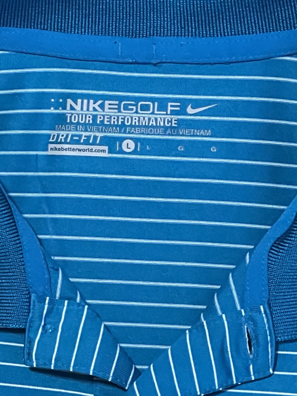 Nike Golf Tour Performance Dri-Fit Polo Shirt Blue Stripe Size Large NWOT gallery