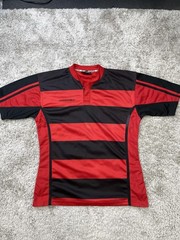 KooGa Rugby Shirt Mens 3XL Red Black Striped Short Sleeve Performance Jersey