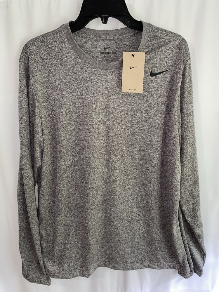 NWT Nike Team Legend Shirt Men's Large Gray Long Sleeve Dri Fit Training DV7298