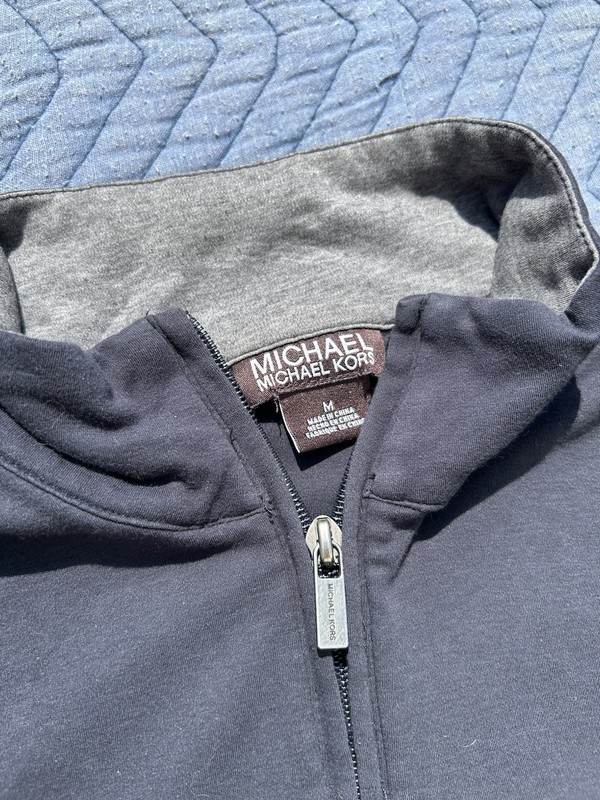Michael Kors Men's M Navy Cotton Solid 1/4 Zip Mock Neck Pullover Top gallery