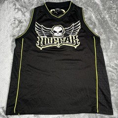 No Fear Tank Top Small Sleeveless Jersey Gray Winged Skull Y2K Grunge