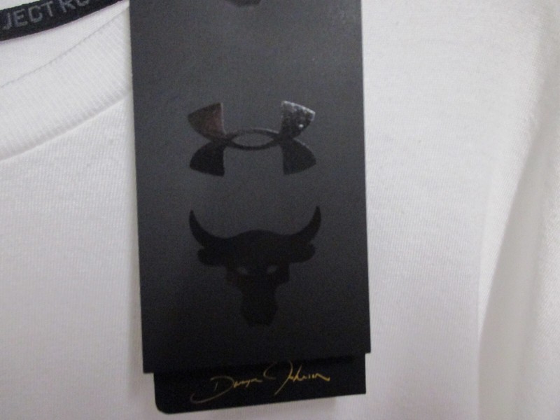 UNDER ARMOUR "THE ROCK" MENS T SHIRT (LRG) NWT WHITE "BLOOD SWEAT RESPECT" LOGO gallery