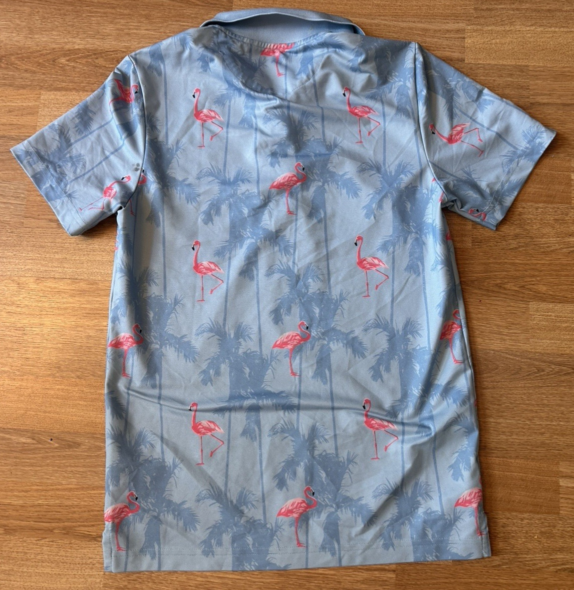 Goodfellow & Co. Blue W/ Pink Flamingo Polo Athletic Short Sleeve Shirt - Small gallery