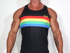 MEN’S RAINBOW STRIPE ATHLETIC POLYESTER SHIRT (ADULT M)