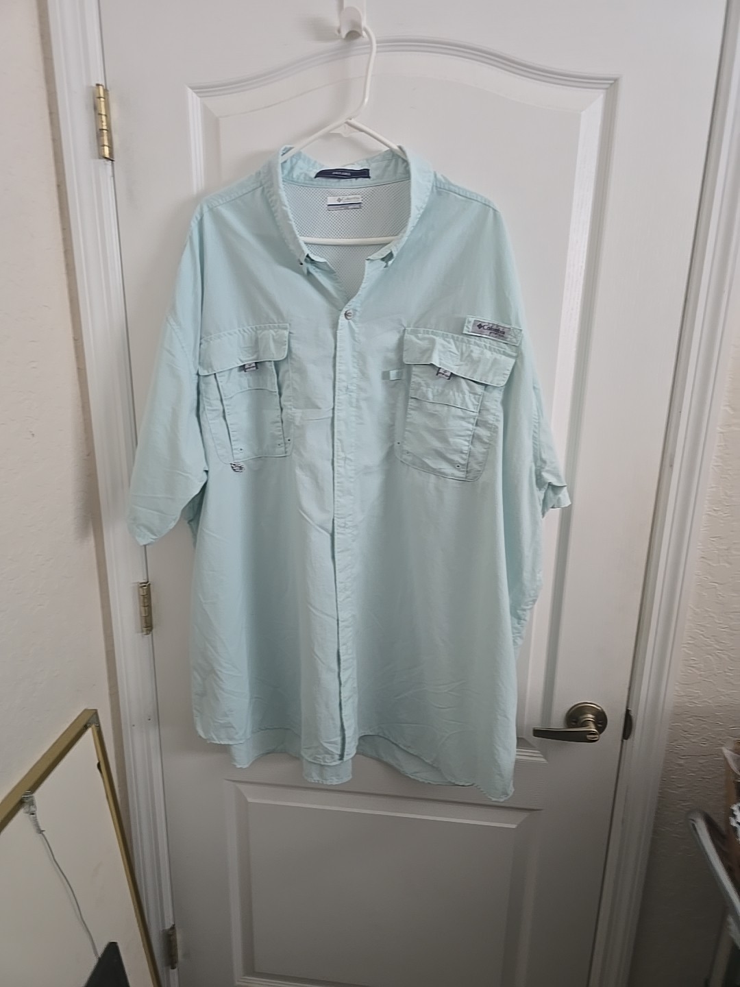 Columbia PFG Bahama II Short Sleeve Fishing Shirt Light Teal Nylon Mens 4xl/4l gallery
