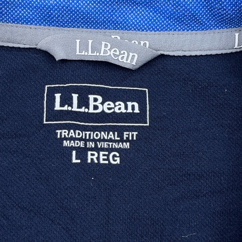 LL Bean Sweater Men Large Pullover Navy Blue Quarter Zip Mesh Knit Rugby Unlined gallery