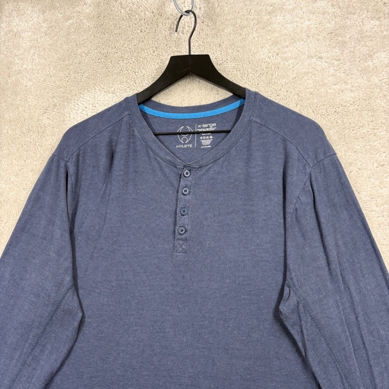 Hylete Henley Shirt Mens Size XL Blue Long Sleeve Athleisure Yoga Training gallery
