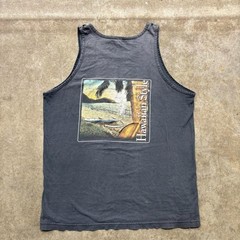 Vintage 90s faded Hawaiian Style black tank with surfboard graphic men’s large