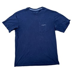 Patagonia Line Logo Ridge Stripe Organic Pocket T-Shirt Size Small Navy Blue
