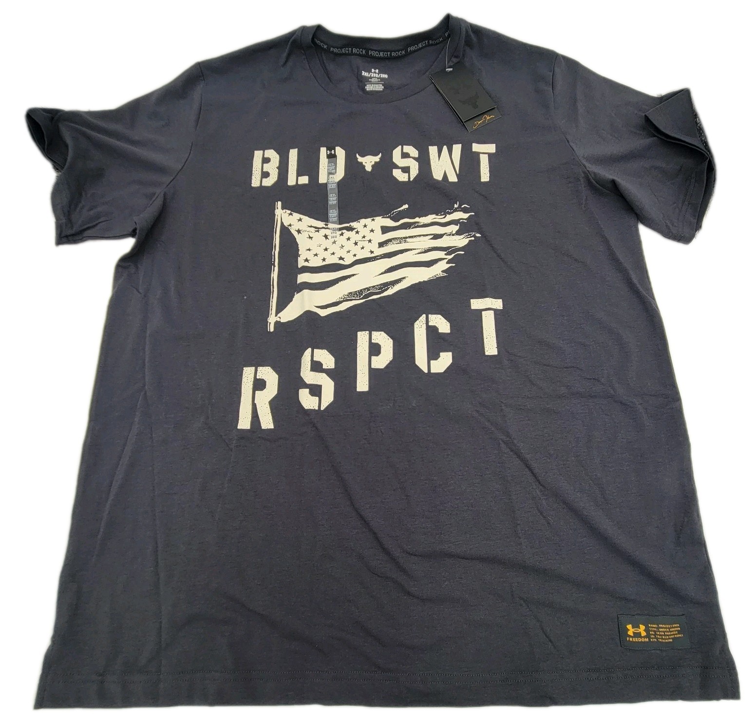 Men's 2XL Under Armour Project Rock Veteran's Day BSR Flag T-Shirt Navy gallery
