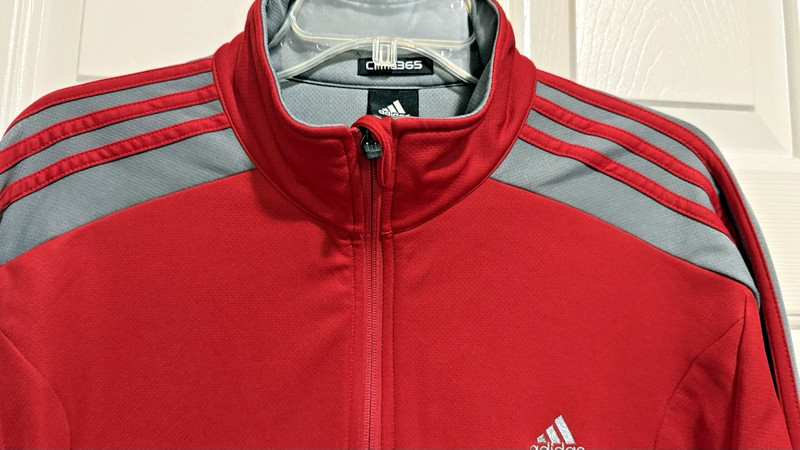 Adidas Clima365 Climawarm Colorblock 3 Stripe Red Gray Half Zip Pullover Sz L gallery