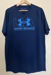 Mens Under Armour Size LG/G Navy Blue Loose Crewneck Athletic Shirt