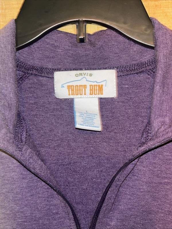 Orvis Trout Bum Purple Pullover Mens Large 1/4 Zip Baselayer Shirt Light gallery