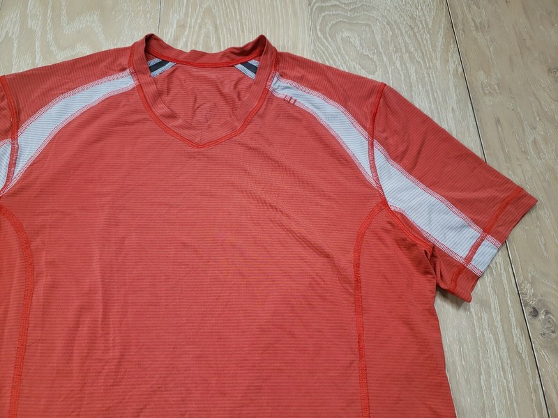 Lululemon Large Gym T Shirt Performance Vent Mesh Panels Stretch Rust Color gallery