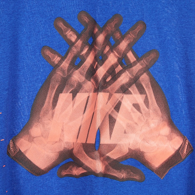 Nike Dri-FIT Mens Small S Vapor Jet X Ray Skeleton Football Gloves Blue T Shirt gallery