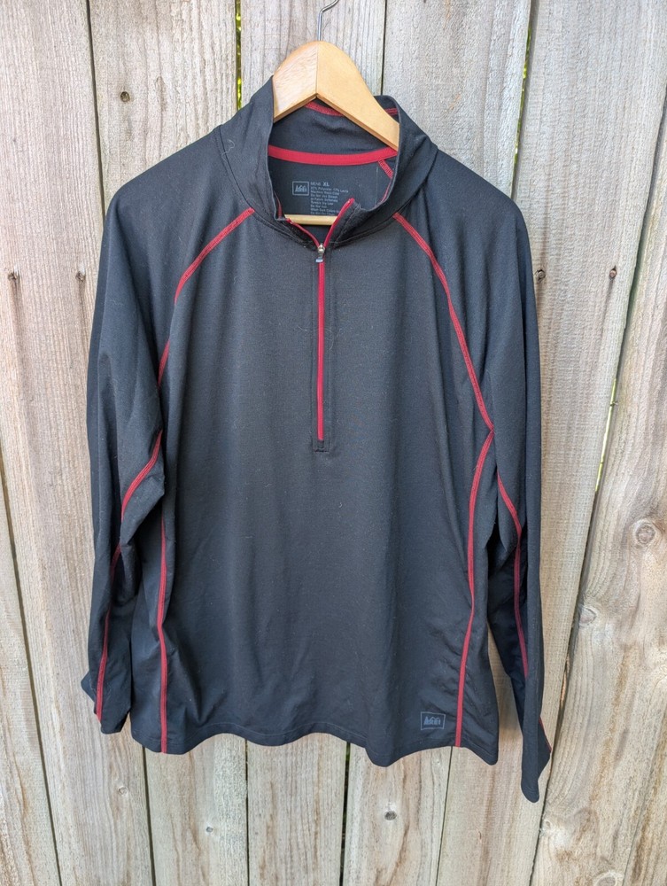 REI 1/2 Half Zip Base Layer XL Black Polyester Lycra Hiking 2013