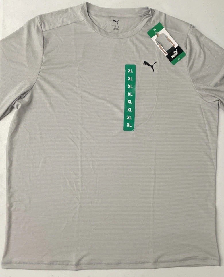 PUMA Mens Lightweight Crewneck Active Tee Shirt Short Sleeve Logo GRAY XL Stripe gallery