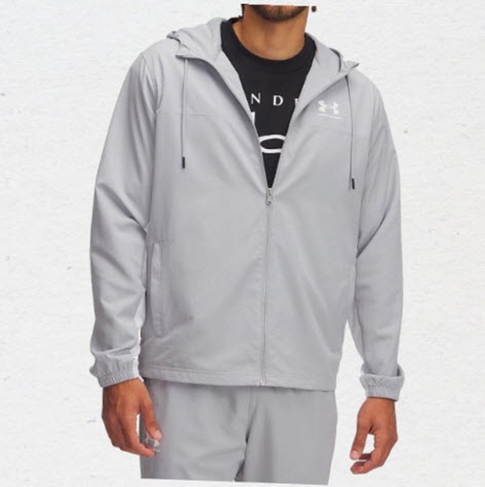 Under Armour Men RIVAL Woven Jackets Gray Running Windbreaker Shirt 1390149-011