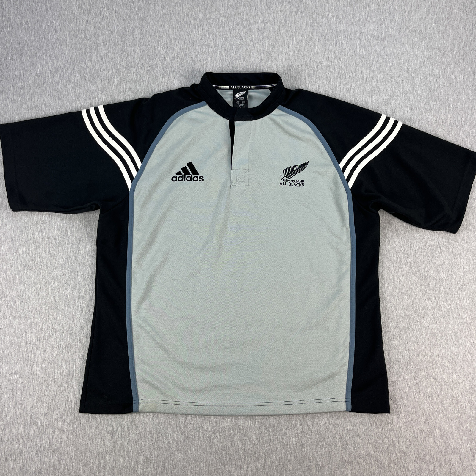 Adidas All-Blacks Rugby Jersey Mens XL Black Gray Button-Up New Zealand Official gallery