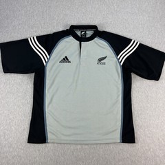 Adidas All-Blacks Rugby Jersey Mens XL Black Gray Button-Up New Zealand Official