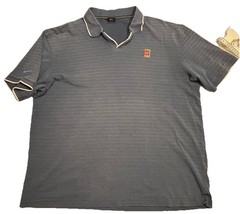 Vintage NikeCourt Heritage Tennis Polo Men’s Large Blue Striped Multi-Color Logo
