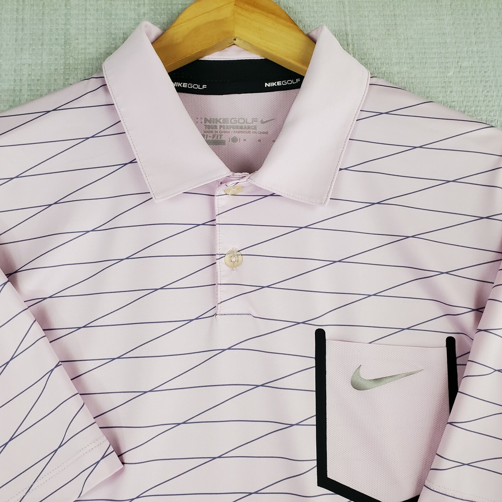 NIKE GOLF Size Medium Tour Performance Pastel Pink Pocketed Mens Polo Shirt gallery