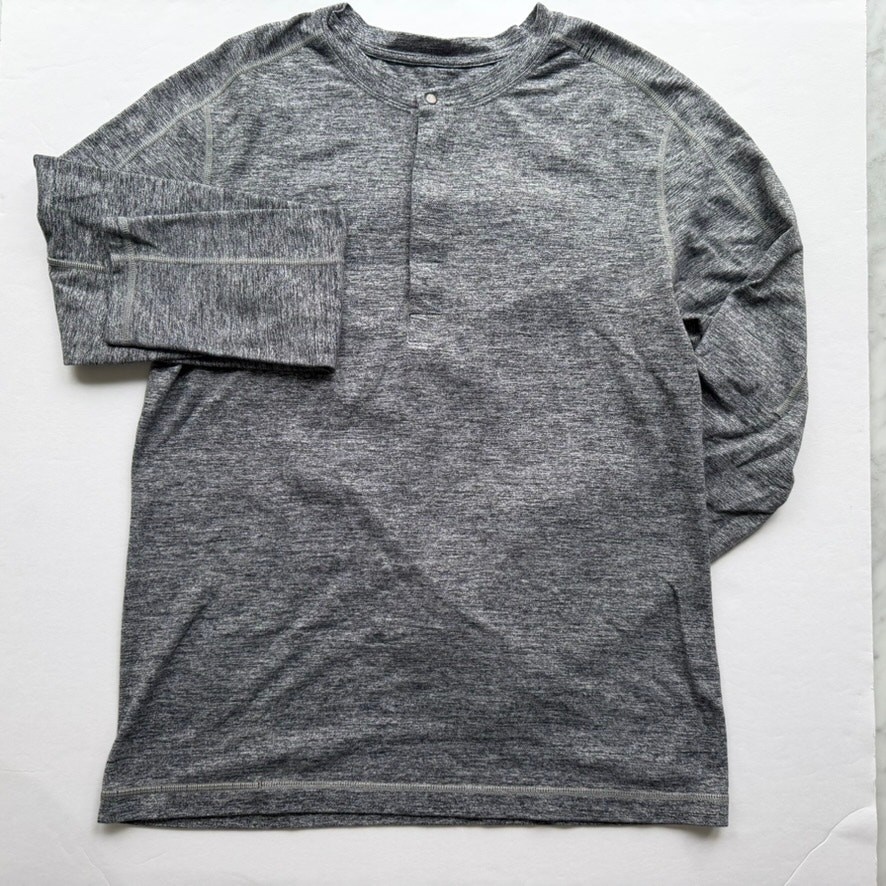 Lululemon Surge Long Sleeve Henley Space Dye Black Grey Size Large Run Gym Hike gallery