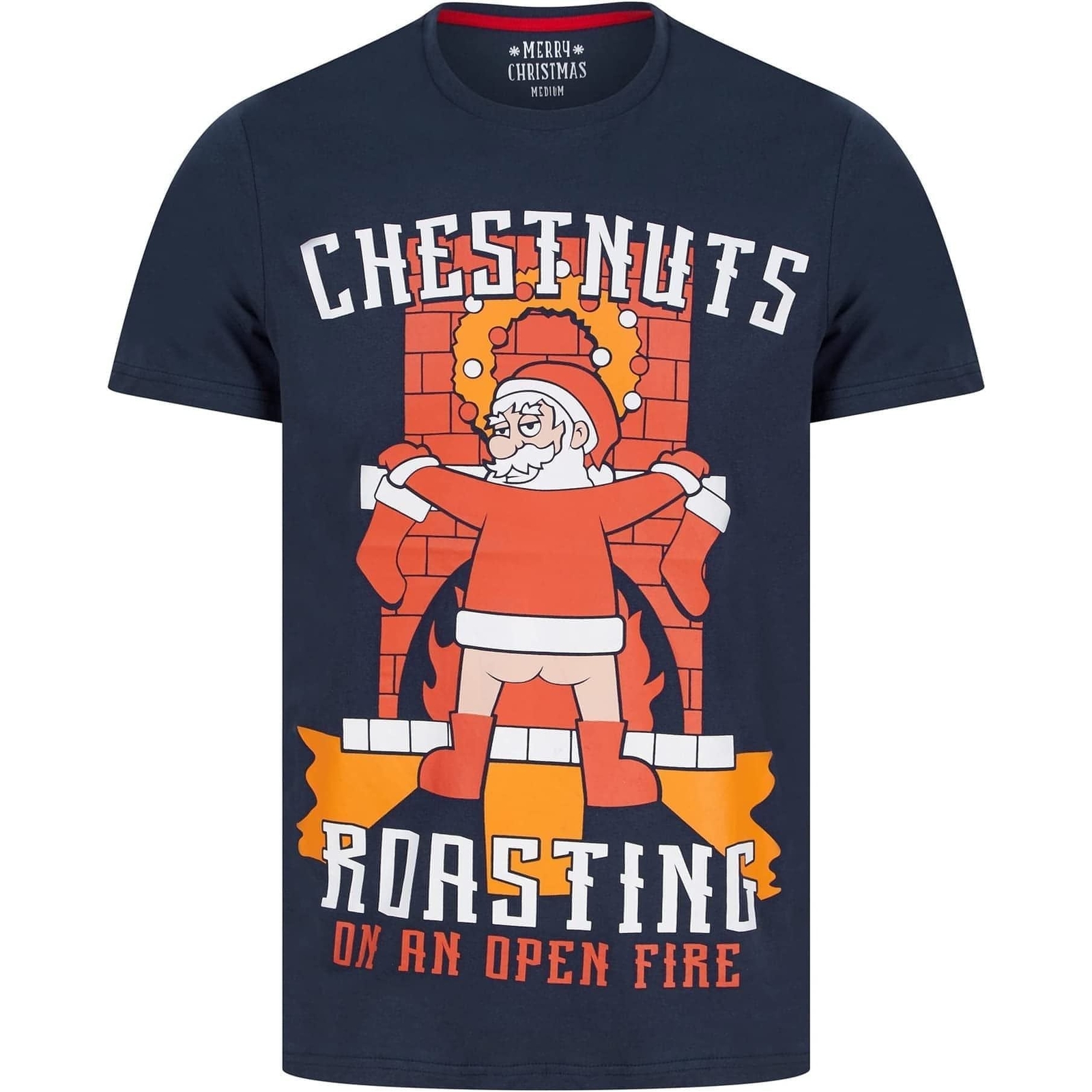 Christmas Chestnuts Roasting Mens Christmas Top Navy Short Sleeve T-Shirt gallery