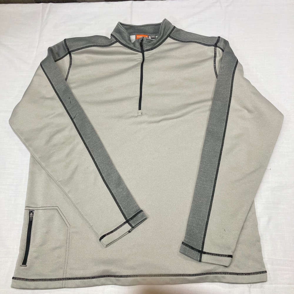 Merrell Mens Quarter Zip Pullover Opti Wick XL Gray Long Sleeve Pocket Running