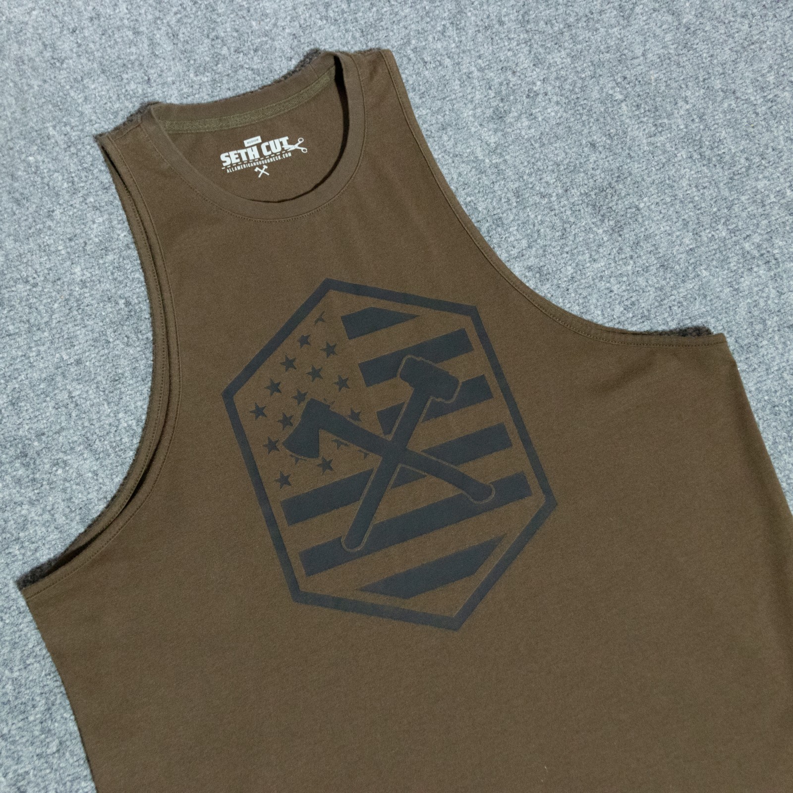 All American Roughneck AAR Seth Cut Army Green Gym Workout Tank Men's Medium USA gallery