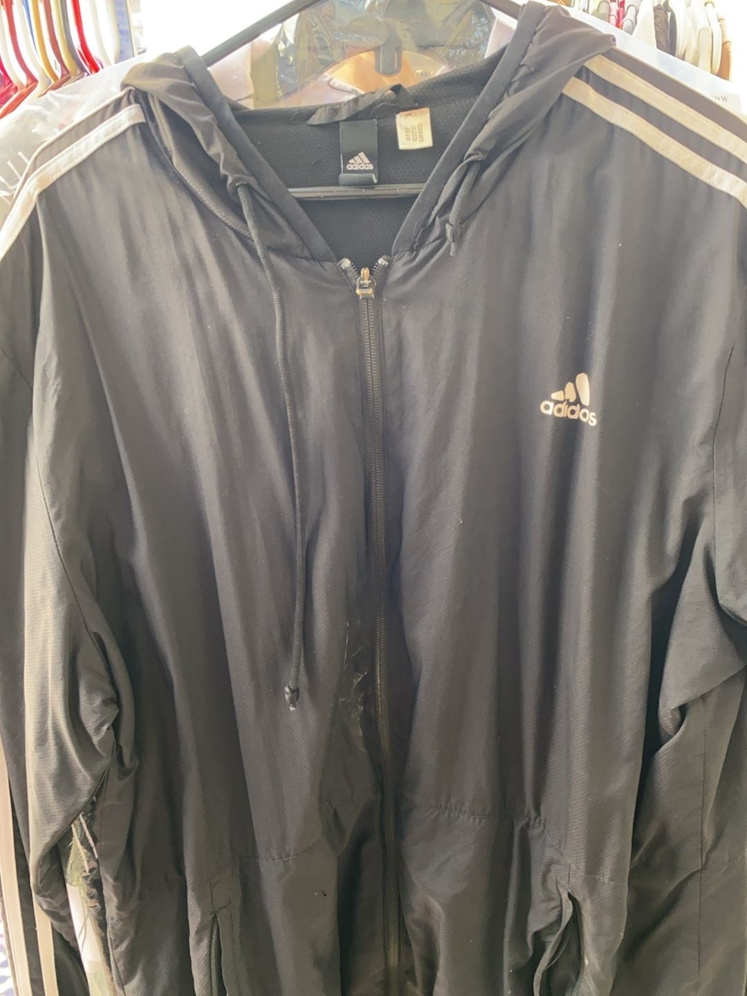 Adidas BS2232 Black Three-Stripe Full-Zip Windbreaker Jacket gallery