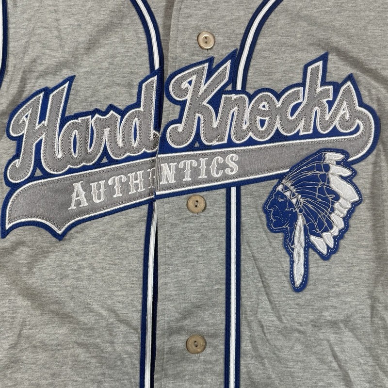 VTG Hard Knocks Authentics Baseball Jersey Mens Large Cotton Button Grey gallery