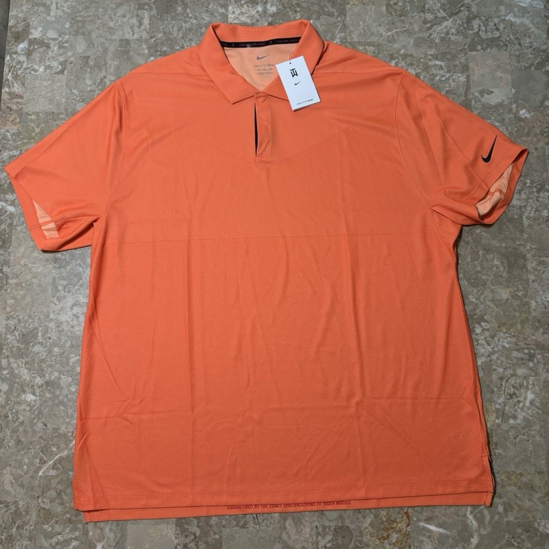 Nike Tiger Woods Polo Shirt Mens 2XL Orange Dri Fit ADV Snap Short Sleeve Golf gallery
