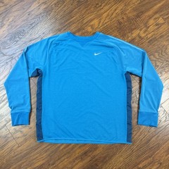 Nike Shirt Mens XL Blue Dri-Fit Running Stretch Reflective Pocket Sprint Crew