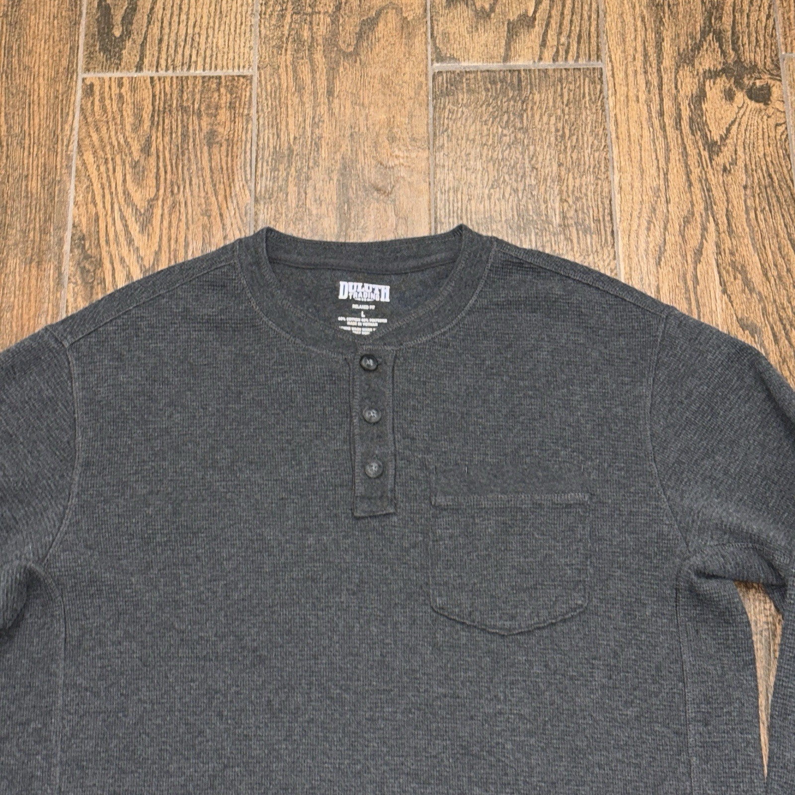 Duluth Trading Mens Burly Thermal Grey Relaxed Fit Waffle Pocket Henley Large gallery