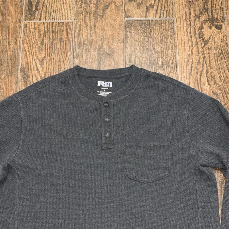Duluth Trading Mens Burly Thermal Grey Relaxed Fit Waffle Pocket Henley Large gallery
